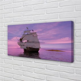 Obraz canvas Fialové neba ship sea 125x50 cm
