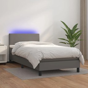 Boxspring posteľ s matracom a LED sivá 90x200 cm umelá koža 3134085