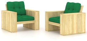 Záhradné stoličky 2 ks a zelené vankúše impregnovaná borovica 3065794