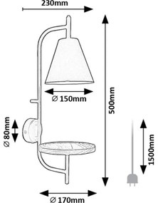 Rabalux 71293 - Nástenná lampa s poličkou AZOME 1xE27/15W/230V buk