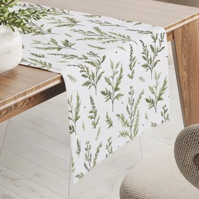 Biante Bavlnený behúň na stôl Sandra SA-718 Zelené vňate byliniek na bielom 45x140 cm