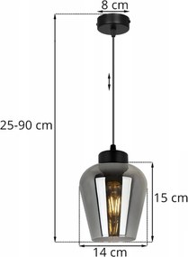 Závesné svietidlo Rijeka, 1x grafitové sklenené tienidlo, b