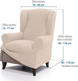 Super strečové poťahy RUBINIA smotanová kreslo ušiak (š. 70 - 95 cm)
