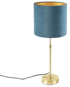Stolná lampa zlatá/mosadzná s modrým zamatovým tienidlom 25 cm - Parte