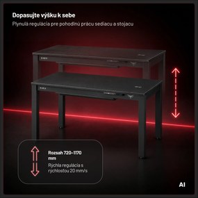 Herný stôl elektricky nastaviteľný, vstavaná bezdrôtová nabíjačka QI a USB: Diablo X-RIFT čierny
