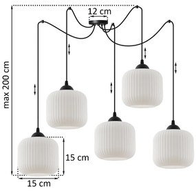 Závesné svietidlo Riffle Spider, 5x biele sklenené tienidlo, b