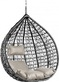 Čierne závesné kreslo KOKON bez stojanu, svetlý vankúš