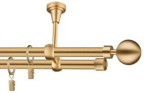 Dekorstudio Stropná dvojradová garniža Guľa MODERN zlatá 19mm Dĺžka: 180cm, Typ príslušenstva: Krúžky tiché so štipcami