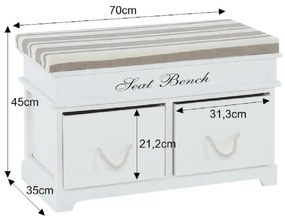 Kondela Lavica s vankúšom, SEAT BENCH 1 NEW, 2 šuplíky, biela/svetlohnedá