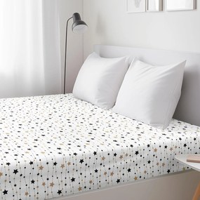 Goldea bavlnená napínacia plachta - zlaté a čierne hviezdičky na bielom 140 x 200 cm