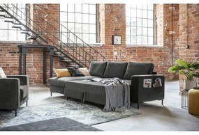 Tmavosivá zamatová rozkladacia rohová pohovka Miuform Lofty Lilly, ľavý roh