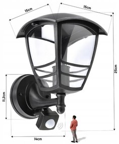 BERGE Záhradná lampa s pohybovým a súmrakovým senzorom E27