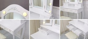 Toaletný stolík Elegant Rose s LED osvetlením +  hubka na make up ZADARMO