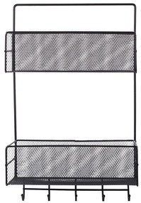 VERK GROUP Dvojposchodová závesná kovová polica do kúpeľne s 5 háčikmi, čierny ARGO