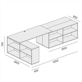Kancelársky písací stôl s úložným priestorom BLOCK B02, 320x160 cm, biela/grafit