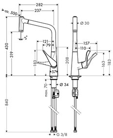 Hansgrohe Metris New, páková kuchynská batéria 320, s vyťahovacím výtokom, chrómová, HAN-14821000