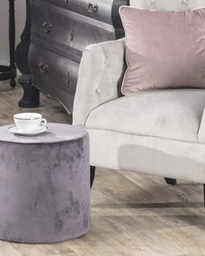 Taburetka valec, tvrdá farba produktu sivá látka lesklá, zamatová