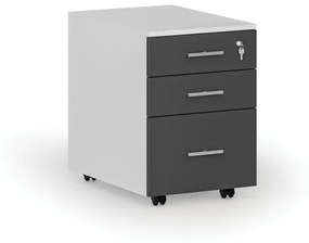 Kancelársky mobilný kontajner na závesné zložky PRIMO WHITE, 3 zásuvky, biela/grafit