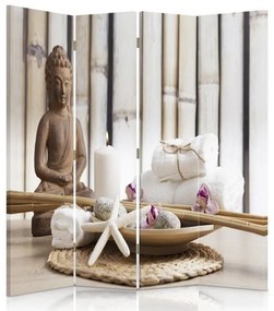 Ozdobný paraván, Buddhův klid - 145x170 cm, štvordielny, obojstranný paraván 360°