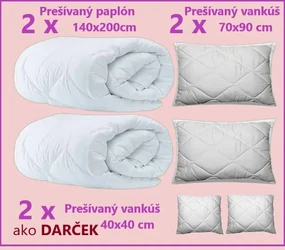 Prešívaný Antialergický 2xPaplón + 2xVankúš + 2xDARČEK