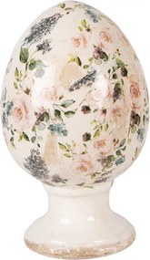 Béžové keramické vajíčko na podstavci s ružami Rosina L - Ø 15*24 cm