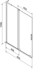 Mexen Velar L, 2-krídlová posuvná vaňová zástena 85 x 150 cm, 8mm sklo námraza, čierna matná, 896-085-003-31-70