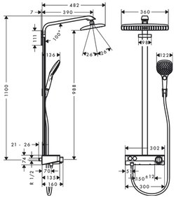 Hansgrohe Raindance E, Showerpipe 360 1jet s termostatom ShowerTablet Select 300, chrómová, HAN-27288000