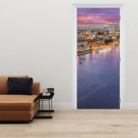 Fototapeta na dvere - Nočné mesto Bratislava s riekou (95x205cm)