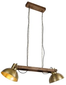 Priemyselná závesná lampa zlatá 2-svetlá s drevom - Mango