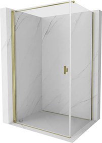 Mexen Mist-B, 1-krídlový výklopný sprchový kút 90 x 75 cm, číre sklo, zlatý lesklý profil, 8A2T-090-075-50-00