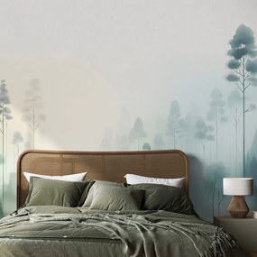 Fototapeta hmlistý les v pastelových tónoch