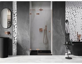 Mexen Lunar, výklopné sprchové dvere 95 cm, 8mm číre sklo, medený matný profil, 834-095-000-65-00-L