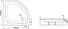 Polimat Štvrťkruhová akrylátová sprchová vanička Pako 2 80x80 (90x90) POLIMAT-Farba: Biela, POLIMAT-Rozmery: 80x80