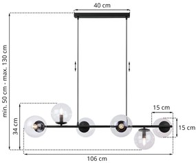 Závesne svietidlo Paris, 6x transparentné sklenené tienidlo, B