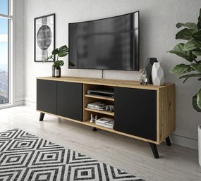 TV STOLÍK ALWIN DUB ARTISAN ČIERNY NA NOŽIČKÁCH 156 cm