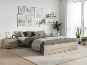Posteľ IKAROS 160 x 200 cm, dub sonoma/sivá Rošt: S latkovým roštom, Matrac: Matrac DELUXE 10 cm