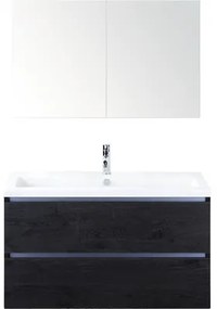 Kúpeľňový nábytkový set Sanox Vogue farba čela black oak ŠxVxH 101 x 170 x 41 cm s keramickým umývadlom a zrkadlovou skrinkou