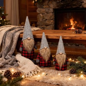 Sada 3 ks vánočních skřítků ELF 055 šedá/červená/černá