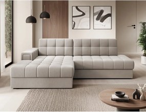 Béžová zamatová rozkladacia rohová pohovka (ľavý roh/s leňoškou) Blezalt – ELTAP