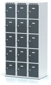 Alfa 3 Šatníková skrinka s úložnými boxami, 15 boxov, 1800 x 900 x 500 mm, cylindrický zámok, tmavosivé dvere