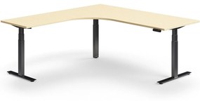 Výškovo nastaviteľný stôl QBUS, rohový, 2000x2000 mm, čierny rám, breza