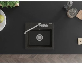 Mexen Milo, granitový drez 435x410x171 mm, 1-komorový a drezová batéria Carla, čierna-zlatá metalíza, 6505-75-670700-00