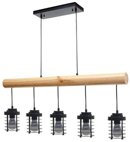 Závesné svietidlo H83 industrial, klietka 5 74213 - kov / drevo - Čierna