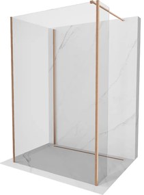 Mexen Kioto, 3-stenová sprchová zástena Walk-In 120 x 115 x 30 cm, 8mm číre sklo, medený matný profil, 800-120-115-221-65-00-030