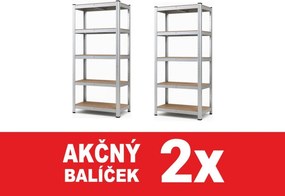Akcia 2x Regál 200x120x40 cm pozinkovaný 5-policový, nosnosť 875 kg - 2ks