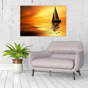 Obraz - Plachetnica pri západe slnka (90x60 cm)