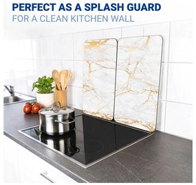 Sada 2 sklenených krytov na sporák v bielo-zlatej farbe Wenko Marble, 52 x 30 cm