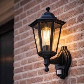 Vonkajšia nástenná lampa čierna s pohybovým senzorom - Havana IP44