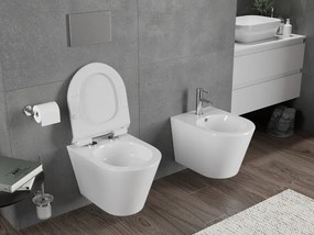 Mexen Rico, závesná WC misa 490x360x370 mm, Rimless Tornádo + WC sedadlo z duroplastu, biela lesklá, 30720100T