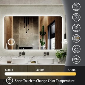 Erga Myra, LED zrkadlo 140x80 cm s kozmetickým zrkadlom 3x zväčšenie, 5082 lm, 3 farby svetla, zadné osvetlenie, ERG-V01-MYRA-1480-00